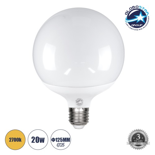 GLOBOSTAR® BUBBLE 60044 Λάμπα E27 G125 LED 20W 1880lm 260° AC 220-240V IP20 Θερμό Λευκό 2700K - Lumileds SMD Chip - Λευκό Γαλακτερό - Μ6 x Π6 x Υ11.9cm - 3 Χρόνια Εγγύηση