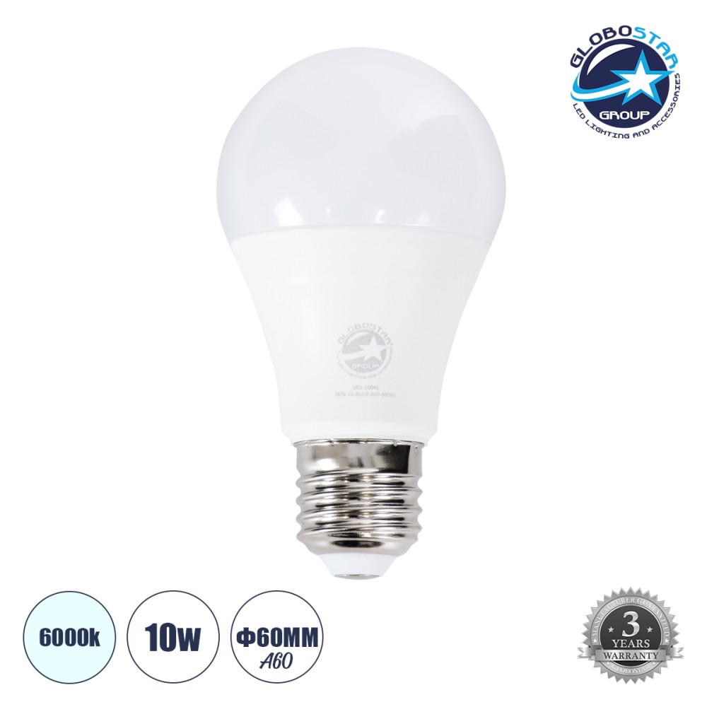 GLOBOSTAR® GLOBE 60045 Λάμπα E27 A60 LED 10W 1000lm 260° AC 220-240V IP20 Ψυχρό Λευκό 6000K Dimmable - Lumileds SMD Chip - Λευκό Γαλακτερό - Μ6 x Π6 x Υ11cm - 3 Χρόνια Εγγύηση