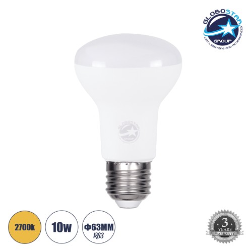 GloboStar® SPOTBULB 60080 Λάμπα E27 R63 LED 10W 940lm 120° AC 220-240V IP20 Θερμό Λευκό 2700K - Lumileds SMD Chip - Λευκό Γαλακτερό - Μ6.3 x Π6.3 x Υ10.4cm - 3 Χρόνια Εγγύηση