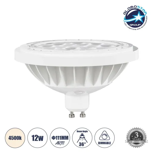 GLOBOSTAR® SPOTAR 60130 Σποτ GU10 AR111 LED 12W 1164lm 36° AC 220-240V IP20 Φυσικό Λευκό 4500K Dimmable - Μ11 x Π11 x Υ6.6cm - 3 Χρόνια Εγγύηση