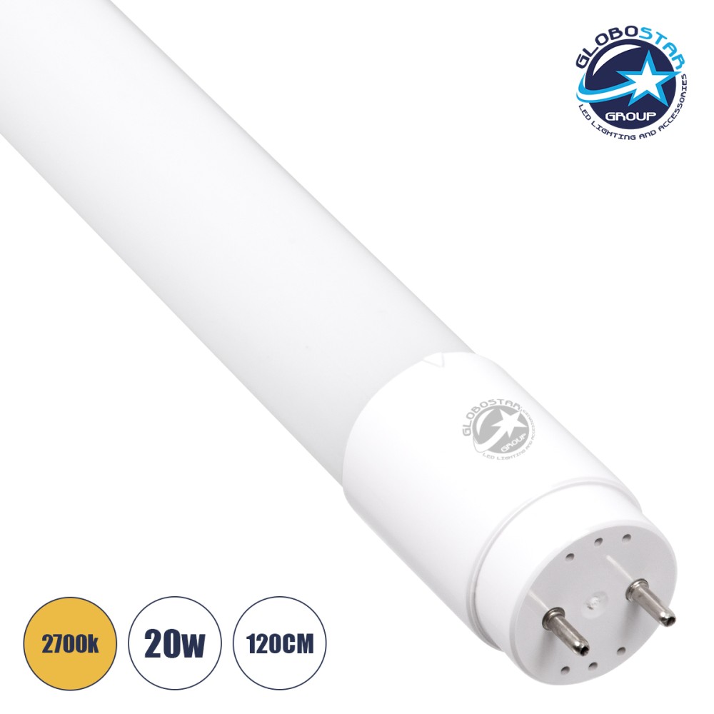 GLOBOSTAR® TUBIO 60143 Λάμπα T8 G13 Τύπου Φθορίου 120cm LED 20W 2019lm 220° AC 220-240V IP20 Θερμό Λευκό 2700K - Lumileds SMD Chip - Λευκό Γαλακτερό - Μ120 x Π2.7 x Υ2.7cm - 3 Χρόνια Εγγύηση