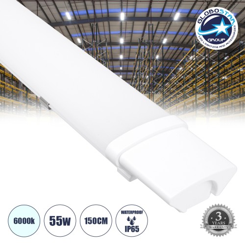 GLOBOSTAR® BIOMI 60167 Γραμμικό Βιομηχανικό Φωτιστικό Tri-Proof LED 55W 6224lm 120° AC 220-240V Αδιάβροχο IP65 Ψυχρό Λευκό 6000K - Lumileds SMD Chip - Μ150 x Π6 x Υ4cm - 3 Χρόνια Εγγύηση