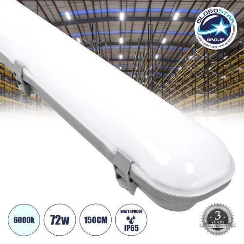 GLOBOSTAR® BIOMAR 60176 Γραμμικό Βιομηχανικό Φωτιστικό Tri-Proof LED 72W 9360lm 120° AC 220-240V Αδιάβροχο IP65 Ψυχρό Λευκό 6000K - Lumileds SMD Chip - Μ150 x Π10.5 x Υ8cm - 3 Χρόνια Εγγύηση