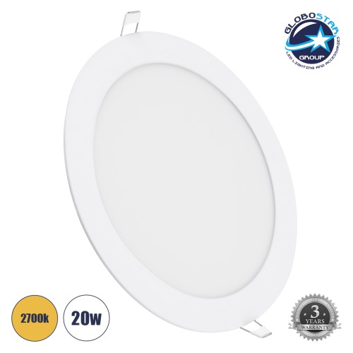 GLOBOSTAR® PANELO 60190 Χωνευτό Panel Οροφής LED 20W 2060lm 120° AC 220-240V IP20 Θερμό Λευκό 2700K - Lumileds SMD Chip & TÜV SÜD Driver - Λευκό Γαλακτερό - Μ22.2 x Π22.2 x Υ1.9cm / Q20cm - 3 Χρόνια Εγγύηση