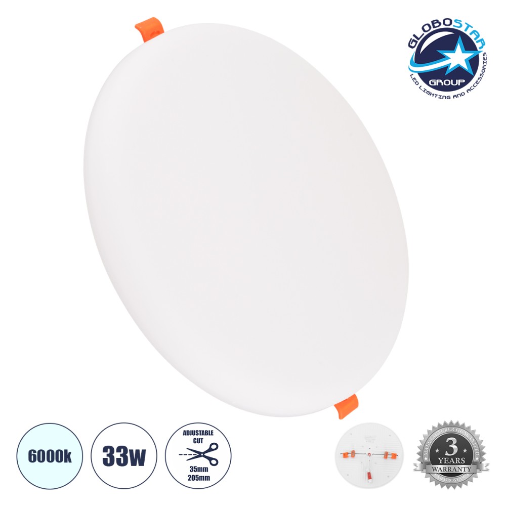 GLOBOSTAR® PANELEON 60191 Χωνευτό Panel Οροφής με Σύστημα Ρυθμιζόμενης Τρύπας Κοπής LED 33W 3590lm 180° AC 220-240V IP20 Ψυχρό Λευκό 6000K - Lumileds SMD Chip & TÜV SÜD Driver - Λευκό Γαλακτερό - Μ22.2 x Π22.2 x Υ2cm / Q3.5cm έως Q20.5cm - 3 Χρόνια Εγ