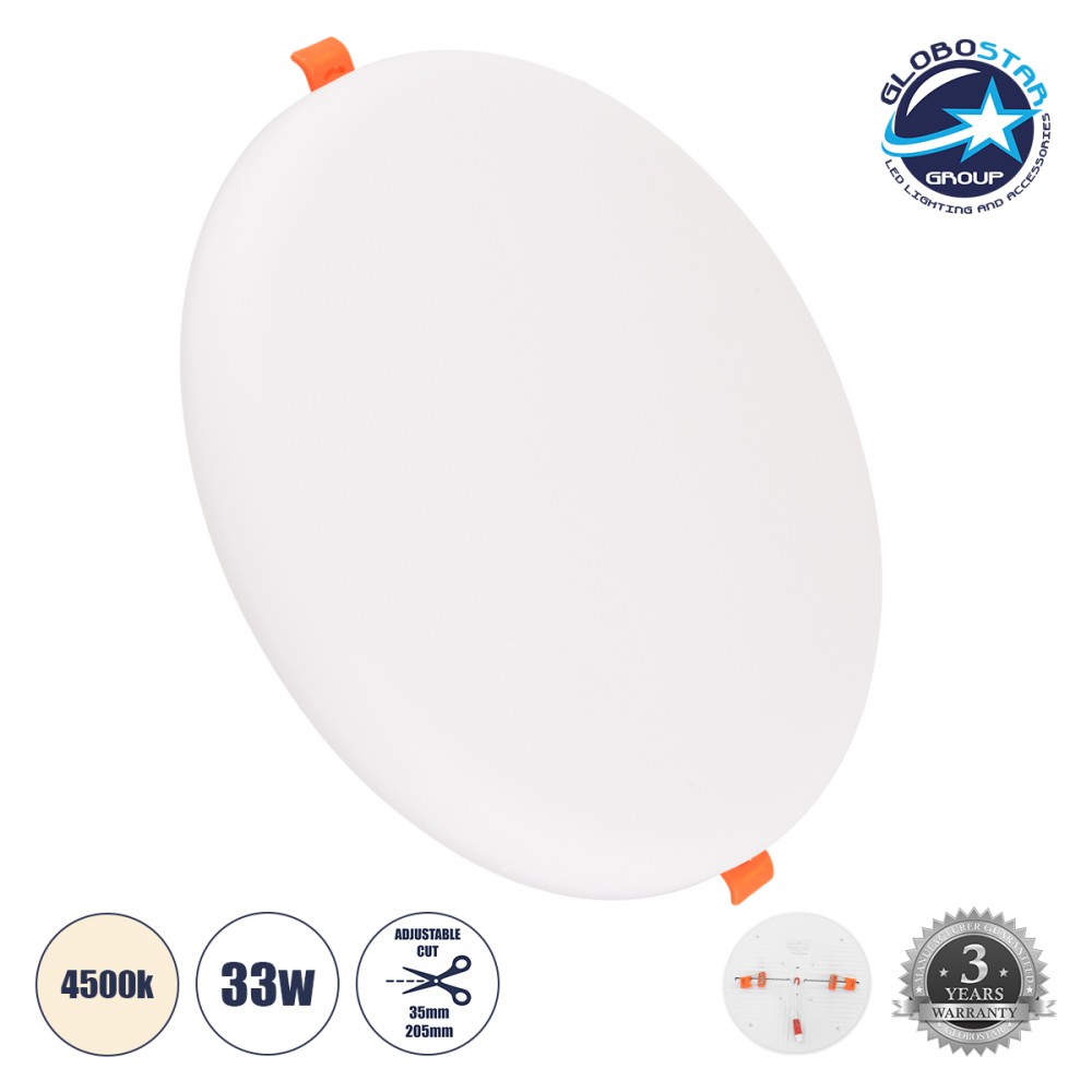 GLOBOSTAR® PANELEON 60192 Χωνευτό Panel Οροφής με Σύστημα Ρυθμιζόμενης Τρύπας Κοπής LED 33W 3492lm 180° AC 220-240V IP20 Φυσικό Λευκό 4500K - Lumileds SMD Chip & TÜV SÜD Driver - Λευκό Γαλακτερό - Μ22.2 x Π22.2 x Υ2cm / Q3.5cm έως Q20.5cm - 3 Χρόνια Ε