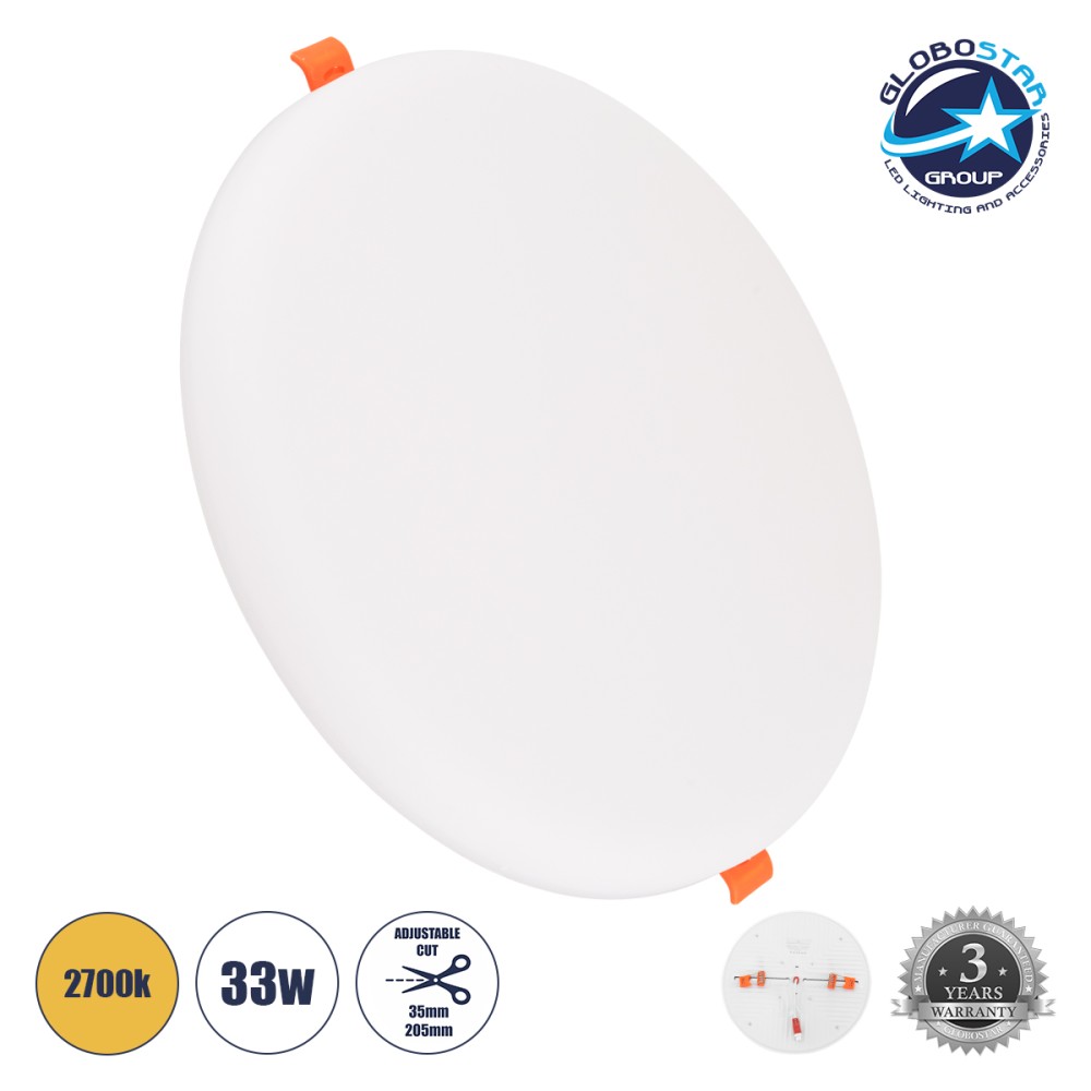 GLOBOSTAR® PANELEON 60193 Χωνευτό Panel Οροφής με Σύστημα Ρυθμιζόμενης Τρύπας Κοπής LED 33W 3393lm 180° AC 220-240V IP20 Θερμό Λευκό 2700K - Lumileds SMD Chip & TÜV SÜD Driver - Λευκό Γαλακτερό - Μ22.2 x Π22.2 x Υ2cm / Q3.5cm έως Q20.5cm - 3 Χρόνια Εγ
