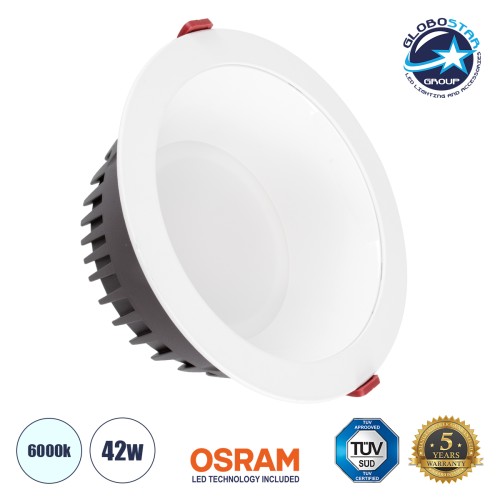 GLOBOSTAR® PANELCO 60194 Χωνευτό Downlight Panel Οροφής LED 42W 5250lm 60° AC 220-240V IP20 Ψυχρό Λευκό 6000K - Osram COB Chip & TÜV SÜD Driver - Λευκό Γαλακτερό - Μ22 x Π22 x Υ9.5cm / Q20cm - 5 Χρόνια Εγγύηση