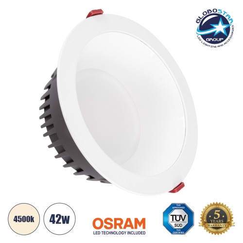 GLOBOSTAR® PANELCO 60195 Χωνευτό Downlight Panel Οροφής LED 42W 5040lm 60° AC 220-240V IP20 Φυσικό Λευκό 4500K - Osram COB Chip & TÜV SÜD Driver - Λευκό Γαλακτερό - Μ22 x Π22 x Υ9.5cm / Q20cm - 5 Χρόνια Εγγύηση