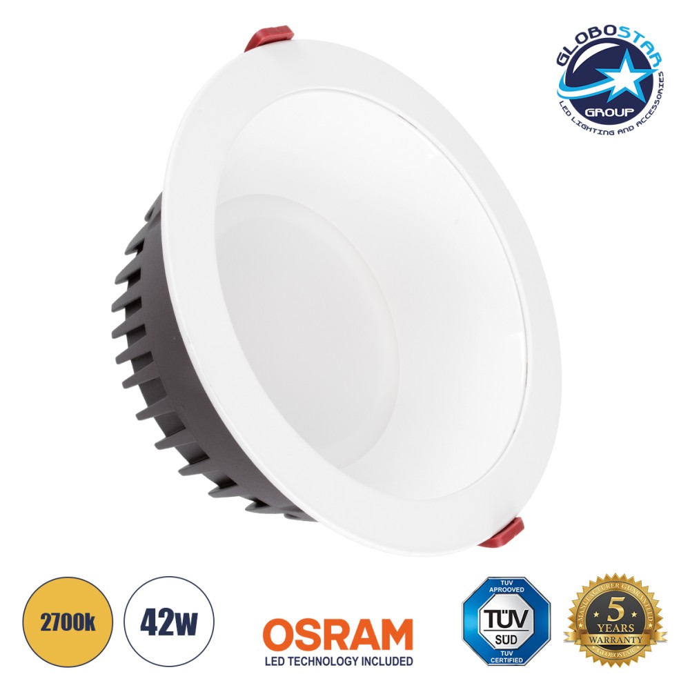 GLOBOSTAR® PANELCO 60196 Χωνευτό Downlight Panel Οροφής LED 42W 4830lm 60° AC 220-240V IP20 Θερμό Λευκό 2700K - Osram COB Chip & TÜV SÜD Driver - Λευκό Γαλακτερό - Μ22 x Π22 x Υ9.5cm / Q20cm - 5 Χρόνια Εγγύηση
