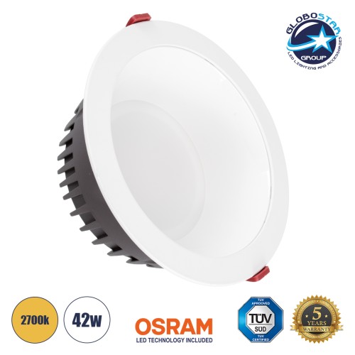 GLOBOSTAR® PANELCO 60196 Χωνευτό Downlight Panel Οροφής LED 42W 4830lm 60° AC 220-240V IP20 Θερμό Λευκό 2700K - Osram COB Chip & TÜV SÜD Driver - Λευκό Γαλακτερό - Μ22 x Π22 x Υ9.5cm / Q20cm - 5 Χρόνια Εγγύηση