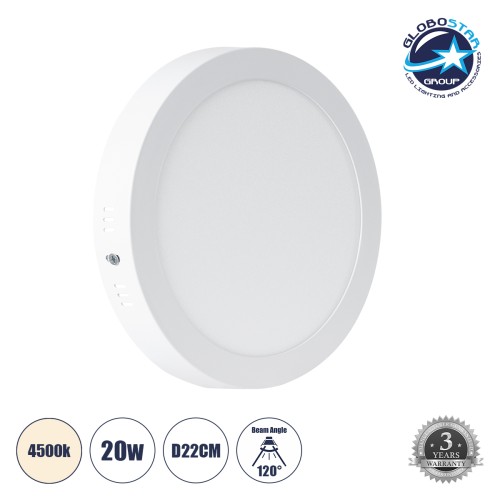 GLOBOSTAR® PANELO 60201 Panel Οροφής LED 20W 1900lm 120° AC 220-240V IP20 Φυσικό Λευκό 4500K - Lumileds SMD Chip & TÜV SÜD Driver - Λευκό Γαλακτερό - Μ22 x Π22 x Υ3cm / Q20cm - 3 Χρόνια Εγγύηση