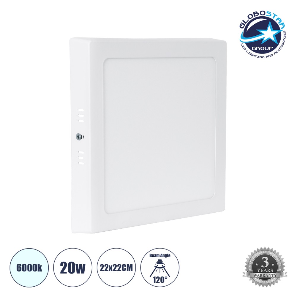 GLOBOSTAR® PANELO 60203 Panel Οροφής LED 20W 2000lm 120° AC 220-240V IP20 Ψυχρό Λευκό 6000K - Lumileds SMD Chip & TÜV SÜD Driver - Λευκό Γαλακτερό - Μ22 x Π22 x Υ3cm / Q20 x 20cm - 3 Χρόνια Εγγύηση