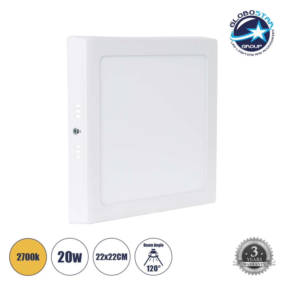 GLOBOSTAR® PANELO 60205 Panel Οροφής LED 20W 1800lm 120° AC 220-240V IP20 Θερμό Λευκό 2700K - Lumileds SMD Chip & TÜV SÜD Driver - Λευκό Γαλακτερό - Μ22 x Π22 x Υ3cm / Q20 x 20cm - 3 Χρόνια Εγγύηση