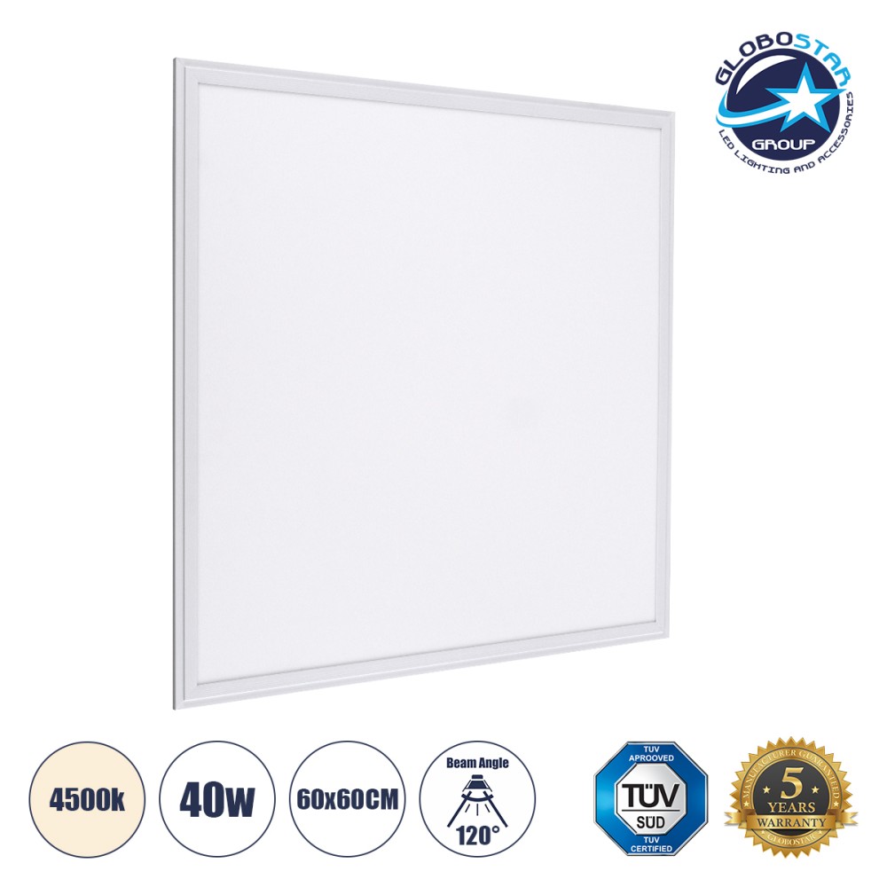 GLOBOSTAR® PANELETI 60207 Χωνευτό Panel Οροφής 60x60 LED 40W 3800lm 120° UGR<19 AC 220-240V IP20 Φυσικό Λευκό 4500K - Lumileds SMD Chip & TÜV SÜD Driver - Λευκό Γαλακτερό - Μ60 x Π60 x Υ1.5cm / Q56 x 56cm - 5 Χρόνια Εγγύηση