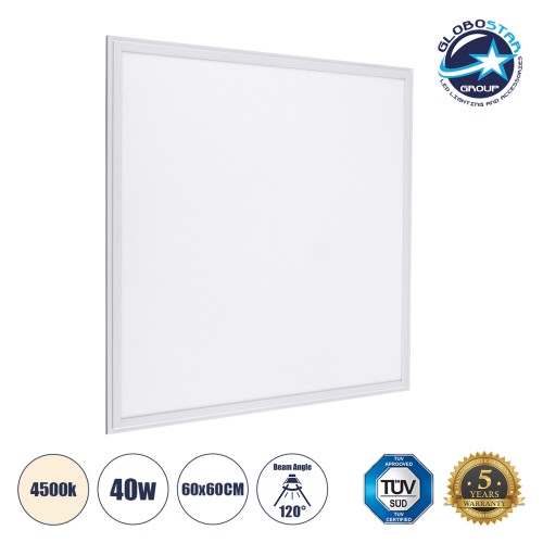 GLOBOSTAR® PANELETI 60207 Χωνευτό Panel Οροφής 60x60 LED 40W 3800lm 120° UGR<19 AC 220-240V IP20 Φυσικό Λευκό 4500K - Lumileds SMD Chip & TÜV SÜD Driver - Λευκό Γαλακτερό - Μ60 x Π60 x Υ1.5cm / Q56 x 56cm - 5 Χρόνια Εγγύηση