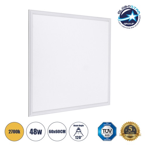GLOBOSTAR® PANELETI 60211 Χωνευτό Panel Οροφής 60x60 LED 48W 4320lm 120° UGR<19 AC 220-240V IP20 Θερμό Λευκό 2700K - Lumileds SMD Chip & TÜV SÜD Driver - Λευκό Γαλακτερό - Μ60 x Π60 x Υ1.5cm / Q56 x 56cm - 5 Χρόνια Εγγύηση