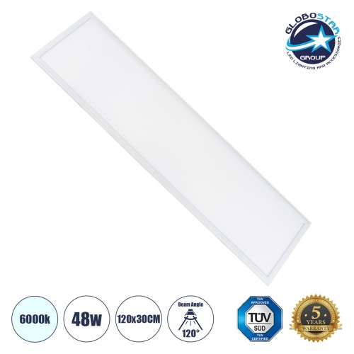 GLOBOSTAR® PANELETI 60212 Χωνευτό Panel Οροφής 120x30 LED 48W 4800lm 120° UGR<19 AC 220-240V IP20 Ψυχρό Λευκό 6000K - Lumileds SMD Chip & TÜV SÜD Driver - Λευκό Γαλακτερό - Μ120 x Π30 x Υ1.5cm / Q116 x 26cm - 5 Χρόνια Εγγύηση