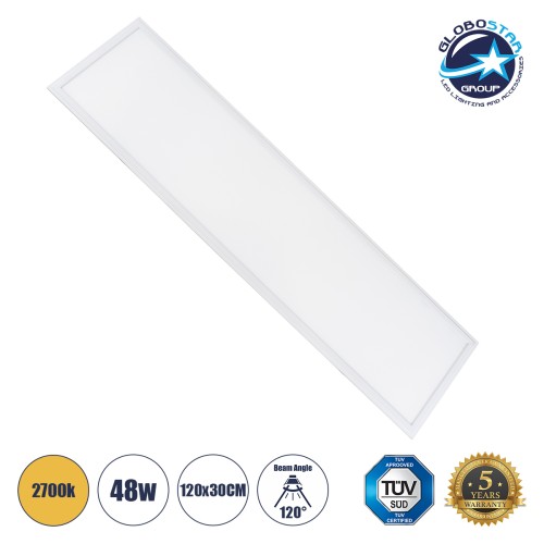 GLOBOSTAR® PANELETI 60214 Χωνευτό Panel Οροφής 120x30 LED 48W 4320lm 120° UGR<19 AC 220-240V IP20 Θερμό Λευκό 2700K - Lumileds SMD Chip & TÜV SÜD Driver - Λευκό Γαλακτερό - Μ120 x Π30 x Υ1.5cm / Q116 x 26cm - 5 Χρόνια Εγγύηση