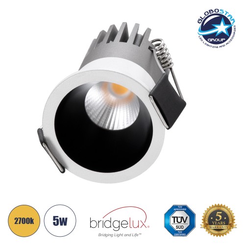 GLOBOSTAR® MICRO-S 60235 Χωνευτό Downlight Σποτ LED 5W 625lm 38° AC 220-240V IP20 Θερμό Λευκό 2700K - Bridgelux COB Chip & TÜV SÜD Driver - Λευκό & Μαύρο Ματ - Μ4 x Π4 x Υ5.9cm / Q3.5cm - 5 Χρόνια Εγγύηση