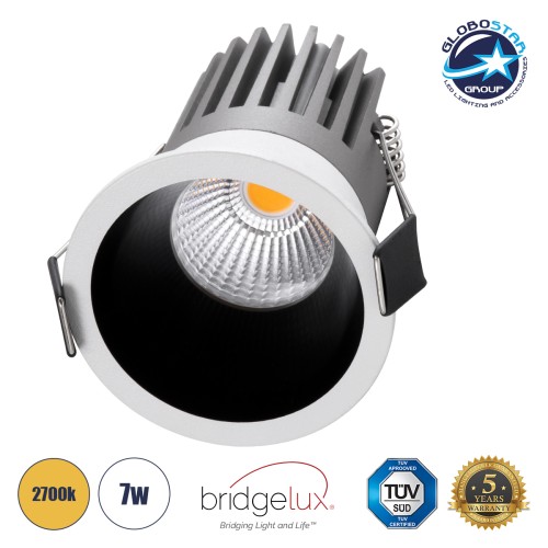 GLOBOSTAR® MICRO-B 60241 Χωνευτό Downlight Σποτ LED 7W 875lm 38° AC 220-240V IP20 Θερμό Λευκό 2700K - Bridgelux COB Chip & TÜV SÜD Driver - Λευκό & Μαύρο Ματ - Μ6 x Π6 x Υ7.8cm / Q5cm - 5 Χρόνια Εγγύηση