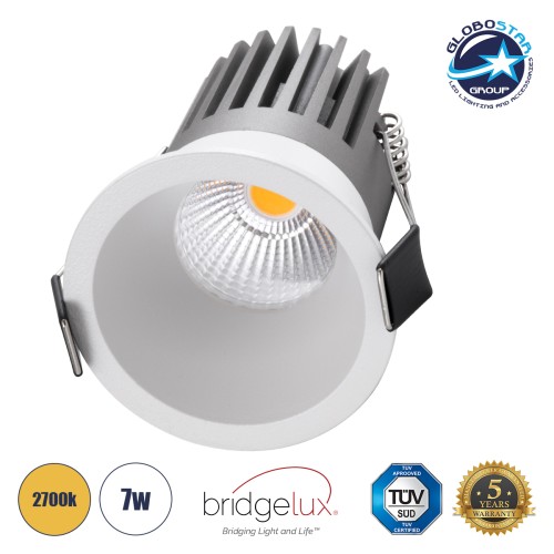 GLOBOSTAR® MICRO-B 60243 Χωνευτό Downlight Σποτ LED 7W 875lm 38° AC 220-240V IP20 Θερμό Λευκό 2700K - Bridgelux COB Chip & TÜV SÜD Driver - Λευκό Ματ - Μ6 x Π6 x Υ7.8cm / Q5cm - 5 Χρόνια Εγγύηση