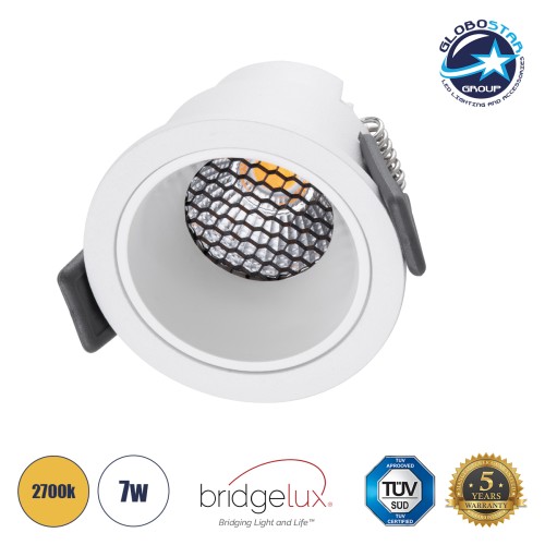 GLOBOSTAR® PLUTO-S 60249 Χωνευτό Downlight Σποτ με Honeycomb Anti Glare Reflector LED 7W 875lm 38° AC 220-240V IP20 Θερμό Λευκό 2700K - Bridgelux COB Chip & TÜV SÜD Driver - Λευκό Ματ - Μ6.4 x Π6.4 x Υ4.9cm / Q5.5cm - 5 Χρόνια Εγγύηση