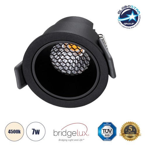 GLOBOSTAR® PLUTO-S 60250 Χωνευτό Downlight Σποτ με Honeycomb Anti Glare Reflector LED 7W 910lm 38° AC 220-240V IP20 Φυσικό Λευκό 4500K - Bridgelux COB Chip & TÜV SÜD Driver - Μαύρο Ματ - Μ6.4 x Π6.4 x Υ4.9cm / Q5.5cm - 5 Χρόνια Εγγύηση