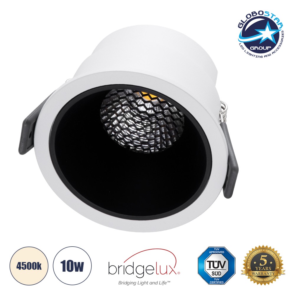 GLOBOSTAR® PLUTO-M 60252 Χωνευτό Downlight Σποτ με Honeycomb Anti Glare Reflector LED 10W 1300lm 38° AC 220-240V IP20 Φυσικό Λευκό 4500K - Bridgelux COB Chip & TÜV SÜD Driver - Λευκό & Μαύρο Ματ - Μ8.4 x Π8.4 x Υ5.9cm / Q7.5cm - 5 Χρόνια Εγγύηση
