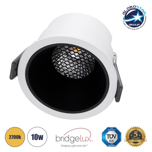 GLOBOSTAR® PLUTO-M 60253 Χωνευτό Downlight Σποτ με Honeycomb Anti Glare Reflector LED 10W 1250lm 38° AC 220-240V IP20 Θερμό Λευκό 2700K - Bridgelux COB Chip & TÜV SÜD Driver - Λευκό & Μαύρο Ματ - Μ8.4 x Π8.4 x Υ5.9cm / Q7.5cm - 5 Χρόνια Εγγύηση