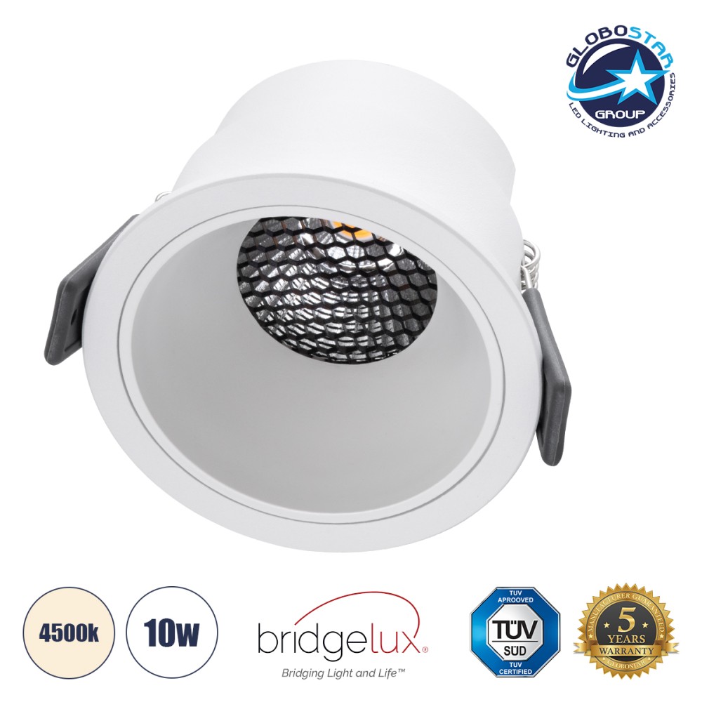 GLOBOSTAR® PLUTO-M 60254 Χωνευτό Downlight Σποτ με Honeycomb Anti Glare Reflector LED 10W 1300lm 38° AC 220-240V IP20 Φυσικό Λευκό 4500K - Bridgelux COB Chip & TÜV SÜD Driver - Λευκό Ματ - Μ8.4 x Π8.4 x Υ5.9cm / Q7.5cm - 5 Χρόνια Εγγύηση