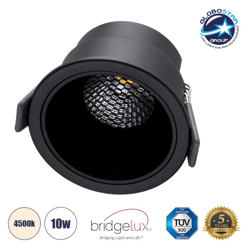 GLOBOSTAR® PLUTO-M 60256 Χωνευτό Downlight Σποτ με Honeycomb Anti Glare Reflector LED 10W 1300lm 38° AC 220-240V IP20 Φυσικό Λευκό 4500K - Bridgelux COB Chip & TÜV SÜD Driver - Μαύρο Ματ - Μ8.4 x Π8.4 x Υ5.9cm / Q7.5cm - 5 Χρόνια Εγγύηση