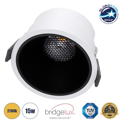 GLOBOSTAR® PLUTO-B 60259 Χωνευτό Downlight Σποτ με Honeycomb Anti Glare Reflector LED 15W 1875lm 38° AC 220-240V IP20 Θερμό Λευκό 2700K - Bridgelux COB Chip & TÜV SÜD Driver - Λευκό & Μαύρο Ματ - Μ10.4 x Π10.4 x Υ6.5cm / Q9.5cm - 5 Χρόνια Εγγύηση