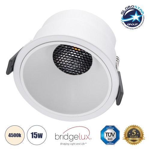 GLOBOSTAR® PLUTO-B 60260 Χωνευτό Downlight Σποτ με Honeycomb Anti Glare Reflector LED 15W 1950lm 38° AC 220-240V IP20 Φυσικό Λευκό 4500K - Bridgelux COB Chip & TÜV SÜD Driver - Λευκό Ματ - Μ10.4 x Π10.4 x Υ6.5cm / Q9.5cm - 5 Χρόνια Εγγύηση