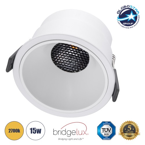 GLOBOSTAR® PLUTO-B 60261 Χωνευτό Downlight Σποτ με Honeycomb Anti Glare Reflector LED 15W 1875lm 38° AC 220-240V IP20 Θερμό Λευκό 2700K - Bridgelux COB Chip & TÜV SÜD Driver - Λευκό Ματ - Μ10.4 x Π10.4 x Υ6.5cm / Q9.5cm - 5 Χρόνια Εγγύηση