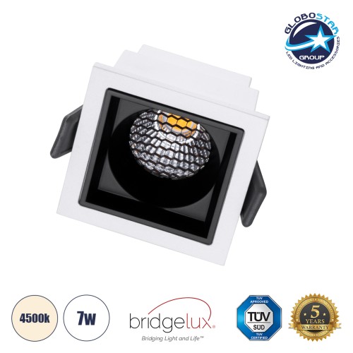 GLOBOSTAR® PLUTO-S 60264 Χωνευτό Downlight Σποτ με Honeycomb Anti Glare Reflector LED 7W 910lm 38° AC 220-240V IP20 Φυσικό Λευκό 4500K - Bridgelux COB Chip & TÜV SÜD Driver - Λευκό & Μαύρο Ματ - Μ6.4 x Π6.4 x Υ4.9cm / Q5.5 x 5.5cm - 5 Χρόνια Εγγύη