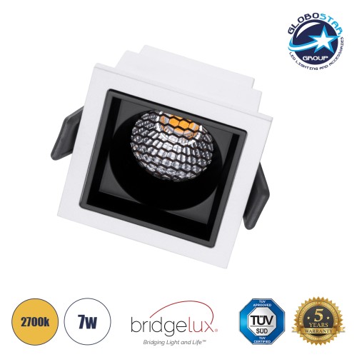 GLOBOSTAR® PLUTO-S 60265 Χωνευτό Downlight Σποτ με Honeycomb Anti Glare Reflector LED 7W 875lm 38° AC 220-240V IP20 Θερμό Λευκό 2700K - Bridgelux COB Chip & TÜV SÜD Driver - Λευκό & Μαύρο Ματ - Μ6.4 x Π6.4 x Υ4.9cm / Q5.5 x 5.5cm - 5 Χρόνια Εγγύησ