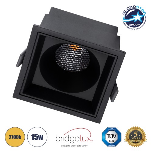 GLOBOSTAR® PLUTO-B 60281 Χωνευτό Downlight Σποτ με Honeycomb Anti Glare Reflector LED 15W 1875lm 38° AC 220-240V IP20 Θερμό Λευκό 2700K - Bridgelux COB Chip & TÜV SÜD Driver - Μαύρο Ματ - Μ10.4 x Π10.4 x Υ6.5cm / Q9.5 x 9.5cm - 5 Χρόνια Εγγύηση