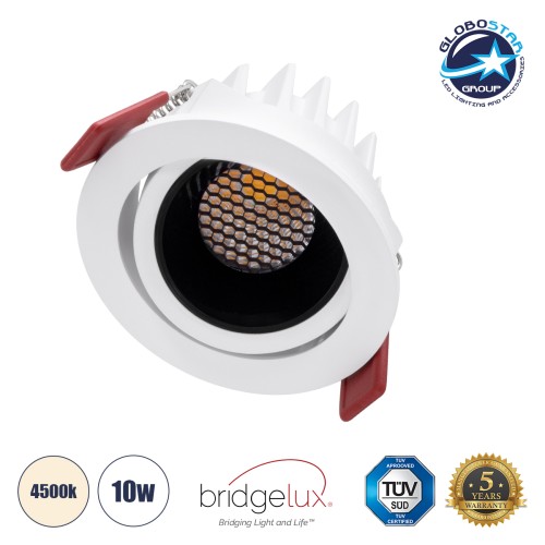 GLOBOSTAR® LEO-R 60282 Χωνευτό Κινούμενο Downlight Σποτ με Honeycomb Anti Glare Reflector LED 10W 1300lm 38° AC 220-240V IP20 Φυσικό Λευκό 4500K - Bridgelux COB Chip & TÜV SÜD Driver - Λευκό & Μαύρο Ματ - Μ8.5 x Π8.5 x Υ6.6cm / Q7.5cm - 5 Χρόνια Ε