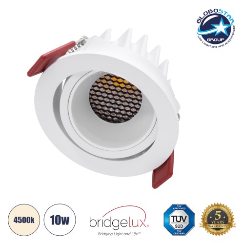 GLOBOSTAR® LEO-R 60284 Χωνευτό Κινούμενο Downlight Σποτ με Honeycomb Anti Glare Reflector LED 10W 1300lm 38° AC 220-240V IP20 Φυσικό Λευκό 4500K - Bridgelux COB Chip & TÜV SÜD Driver - Λευκό Ματ - Μ8.5 x Π8.5 x Υ6.6cm / Q7.5cm - 5 Χρόνια Εγγύηση