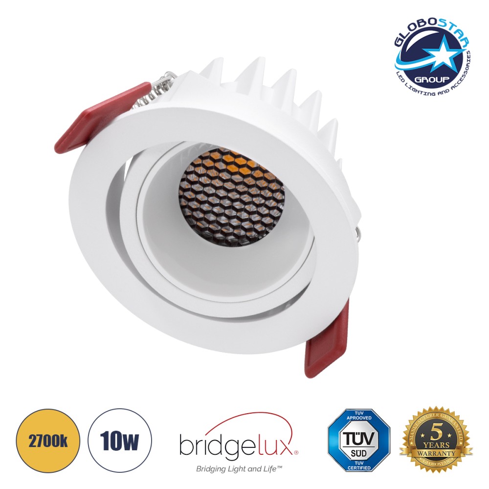 GLOBOSTAR® LEO-R 60285 Χωνευτό Κινούμενο Downlight Σποτ με Honeycomb Anti Glare Reflector LED 10W 1250lm 38° AC 220-240V IP20 Θερμό Λευκό 2700K - Bridgelux COB Chip & TÜV SÜD Driver - Λευκό Ματ - Μ8.5 x Π8.5 x Υ6.6cm / Q7.5cm - 5 Χρόνια Εγγύηση