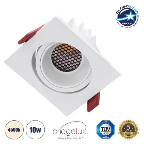 GLOBOSTAR® LEO-SQ 60290 Χωνευτό Κινούμενο Downlight Σποτ με Honeycomb Anti Glare Reflector LED 10W 1300lm 38° AC 220-240V IP20 Φυσικό Λευκό 4500K - Bridgelux COB Chip & TÜV SÜD Driver - Λευκό Ματ - Μ8.5 x Π8.5 x Υ6.6cm / Q7.5 x 7.5cm - 5 Χρόνια Εγγύησ