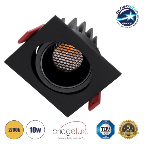 GLOBOSTAR® LEO-SQ 60293 Χωνευτό Κινούμενο Downlight Σποτ με Honeycomb Anti Glare Reflector LED 10W 1250lm 38° AC 220-240V IP20 Θερμό Λευκό 2700K - Bridgelux COB Chip & TÜV SÜD Driver - Μαύρο Ματ - Μ8.5 x Π8.5 x Υ6.6cm / Q7.5 x 7.5cm - 5 Χρόνια Εγγύηση