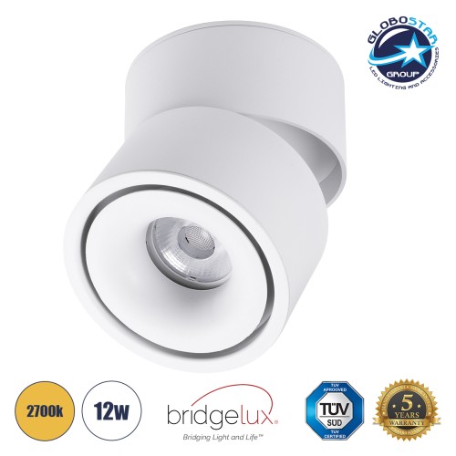 GLOBOSTAR® OMEGA-S 60299 Κινούμενο Downlight Σποτ LED 12W 1500lm 36° AC 220-240V IP20 Θερμό Λευκό 2700K - Bridgelux COB Chip & TÜV SÜD Driver - Λευκό Ματ - Μ10 x Π10 x Υ10.5cm - 5 Χρόνια Εγγύηση