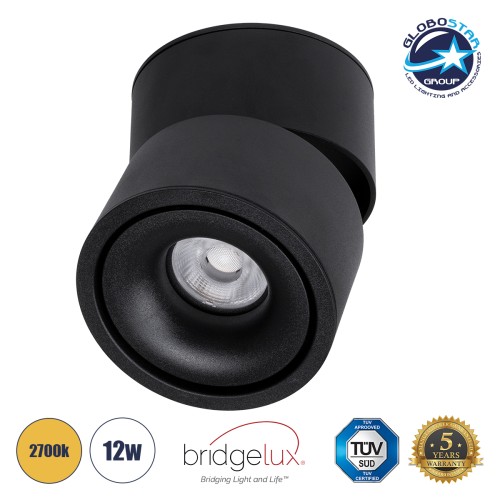 GLOBOSTAR® OMEGA-S 60301 Κινούμενο Downlight Σποτ LED 12W 1500lm 36° AC 220-240V IP20 Θερμό Λευκό 2700K - Bridgelux COB Chip & TÜV SÜD Driver - Μαύρο Ματ - Μ10 x Π10 x Υ10.5cm - 5 Χρόνια Εγγύηση