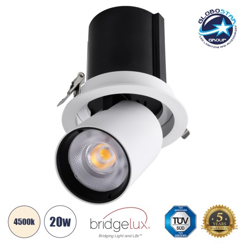 GLOBOSTAR® VIRGO-B 60310 Χωνευτό Κινούμενο Downlight Σποτ LED 20W 2600lm 36° AC 220-240V IP20 Φυσικό Λευκό 4500K - Bridgelux COB Chip & TÜV SÜD Driver - Λευκό & Μαύρο Ματ - Μ13.5 x Π13.5 x Υ14cm / Q11.5cm - 5 Χρόνια Εγγύηση
