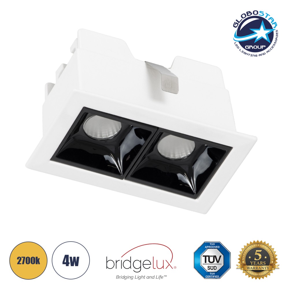 GLOBOSTAR® LUMINAR 60317 Χωνευτό Downlight Σποτ LED 4W 540lm 36° AC 220-240V IP20 Θερμό Λευκό 2700K - Osram SMD Chip & TÜV SÜD Driver - Λευκό & Μαύρο Ματ - Μ7.5 x Π4.3 x Υ4.5cm / Q6.5 x 3.5cm - 5 Χρόνια Εγγύηση