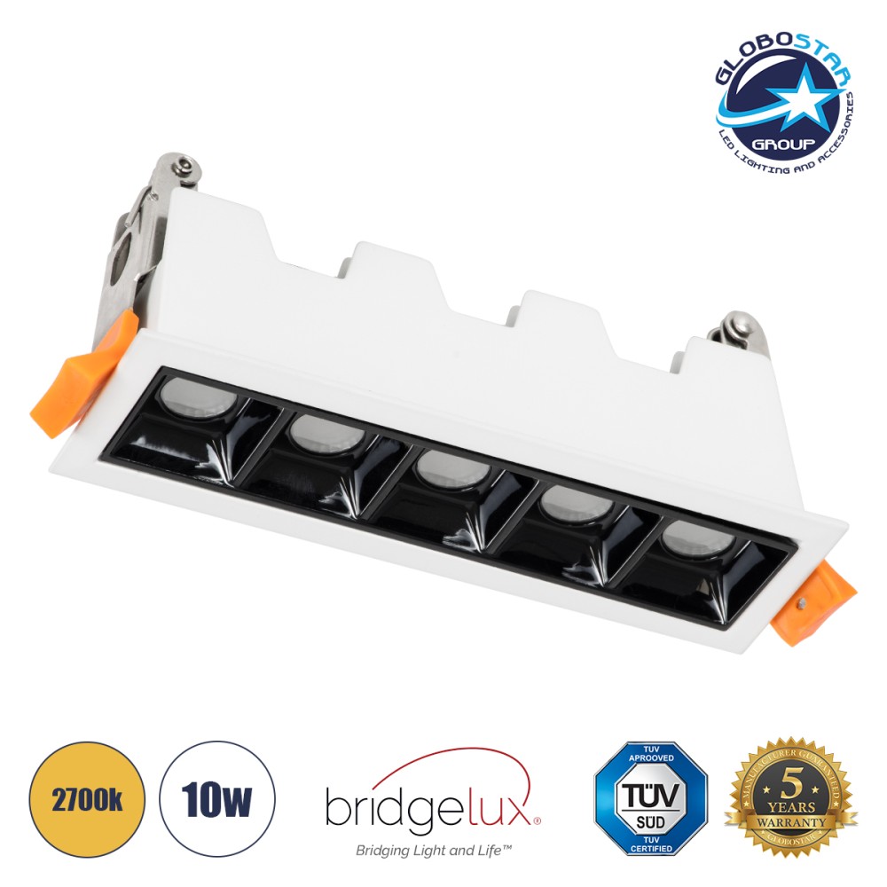 GLOBOSTAR® LUMINAR 60319 Χωνευτό Downlight Σποτ LED 10W 1350lm 36° AC 220-240V IP20 Θερμό Λευκό 2700K - Osram SMD Chip & TÜV SÜD Driver - Λευκό & Μαύρο Ματ - Μ14.8 x Π4.3 x Υ4.5cm / Q13.5 x 3.5cm - 5 Χρόνια Εγγύηση