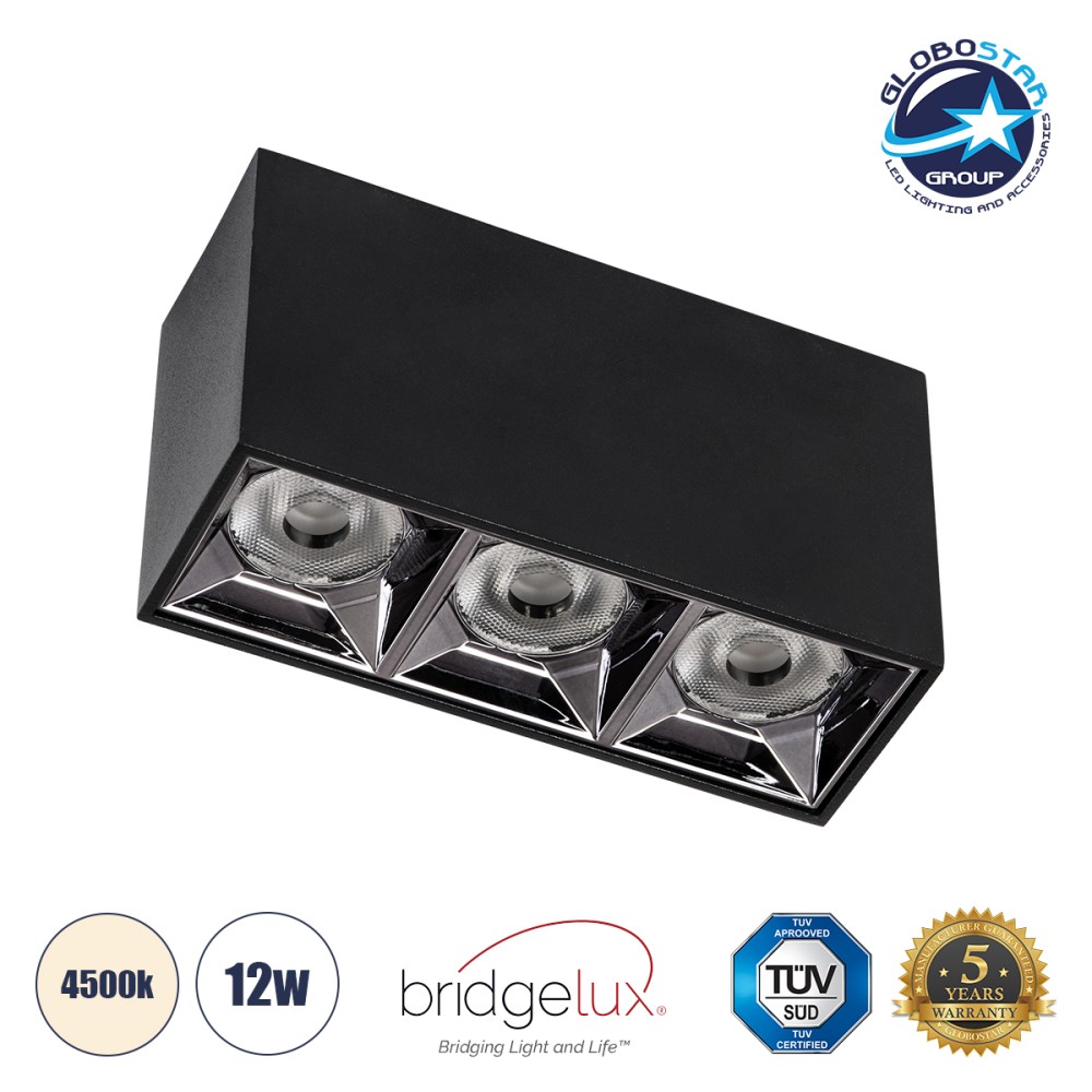 GLOBOSTAR® LUMINAR 60324 Downlight Σποτ LED 12W 1680lm 36° AC 220-240V IP20 Φυσικό Λευκό 4500K - Osram SMD Chip & TÜV SÜD Driver - Μαύρο Ματ - Μ11.8 x Π4.2 x Υ6.6cm - 5 Χρόνια Εγγύηση