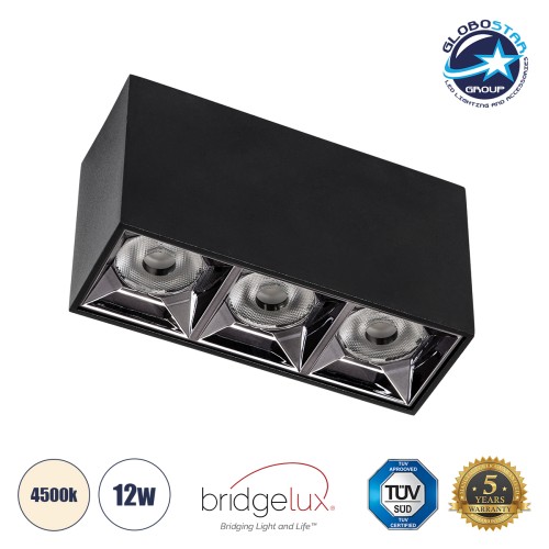 GLOBOSTAR® LUMINAR 60324 Downlight Σποτ LED 12W 1680lm 36° AC 220-240V IP20 Φυσικό Λευκό 4500K - Osram SMD Chip & TÜV SÜD Driver - Μαύρο Ματ - Μ11.8 x Π4.2 x Υ6.6cm - 5 Χρόνια Εγγύηση